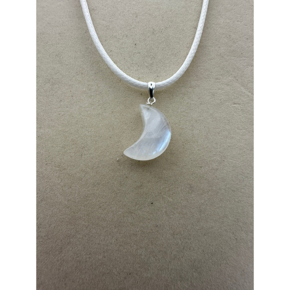 Blue Flash Moonstone Crescent Moon Pendant Necklace - Picture 1 of 7
